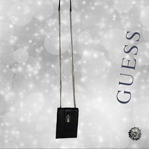 Guess Chained Crossbody Phone Holder Black Silver - Picture 2 of 6